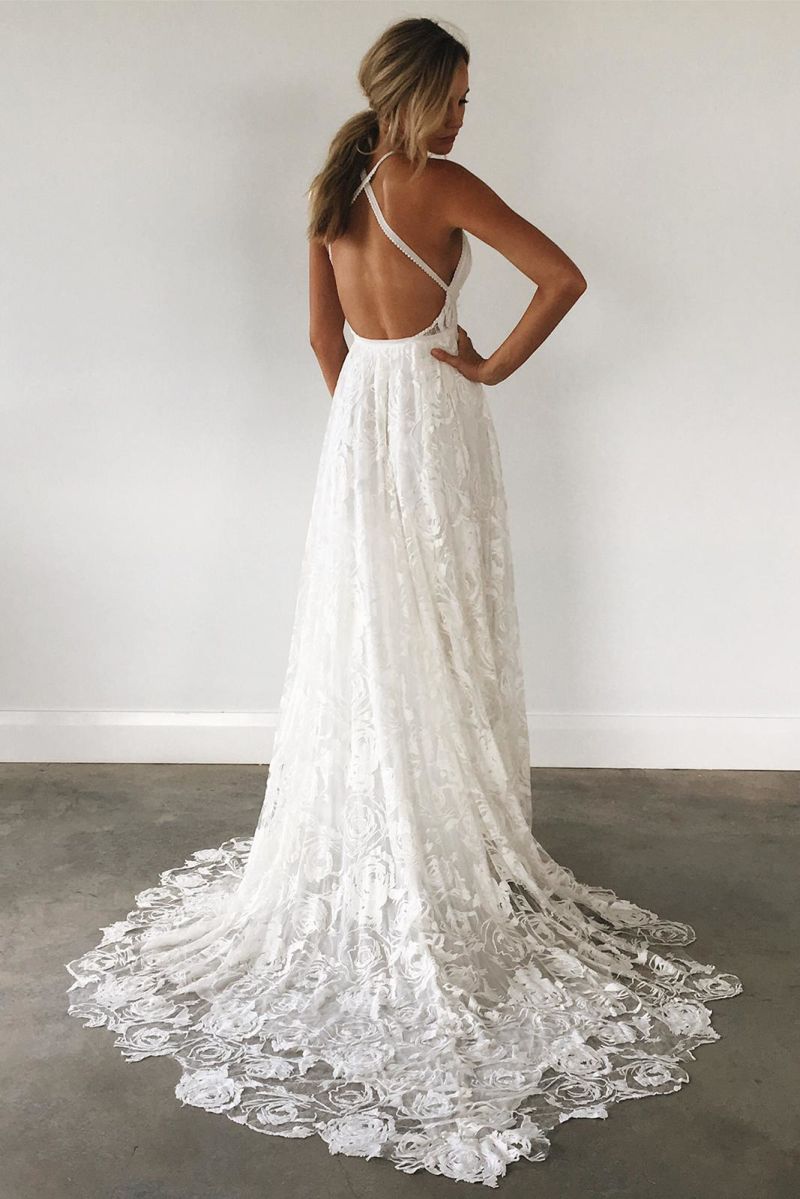 Sweetheart Bridal Gowns Lace Spaghetti Beach Garden Wedding Dress Lb1901