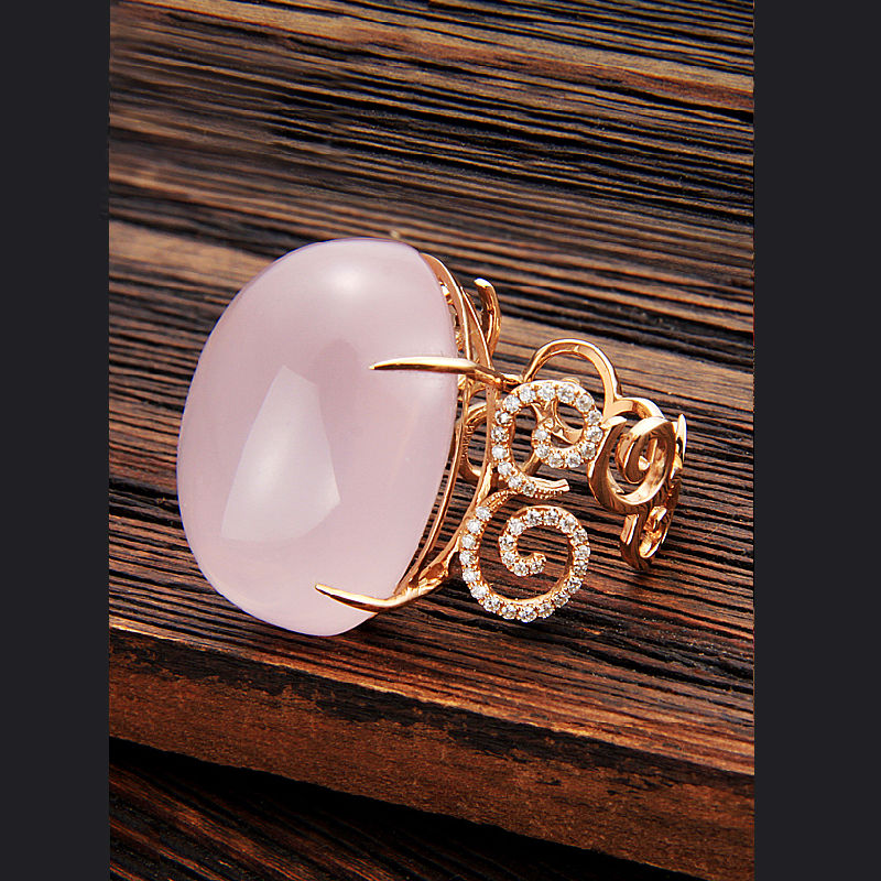 18K Rose Gold Pink Quartz Diamond Earring