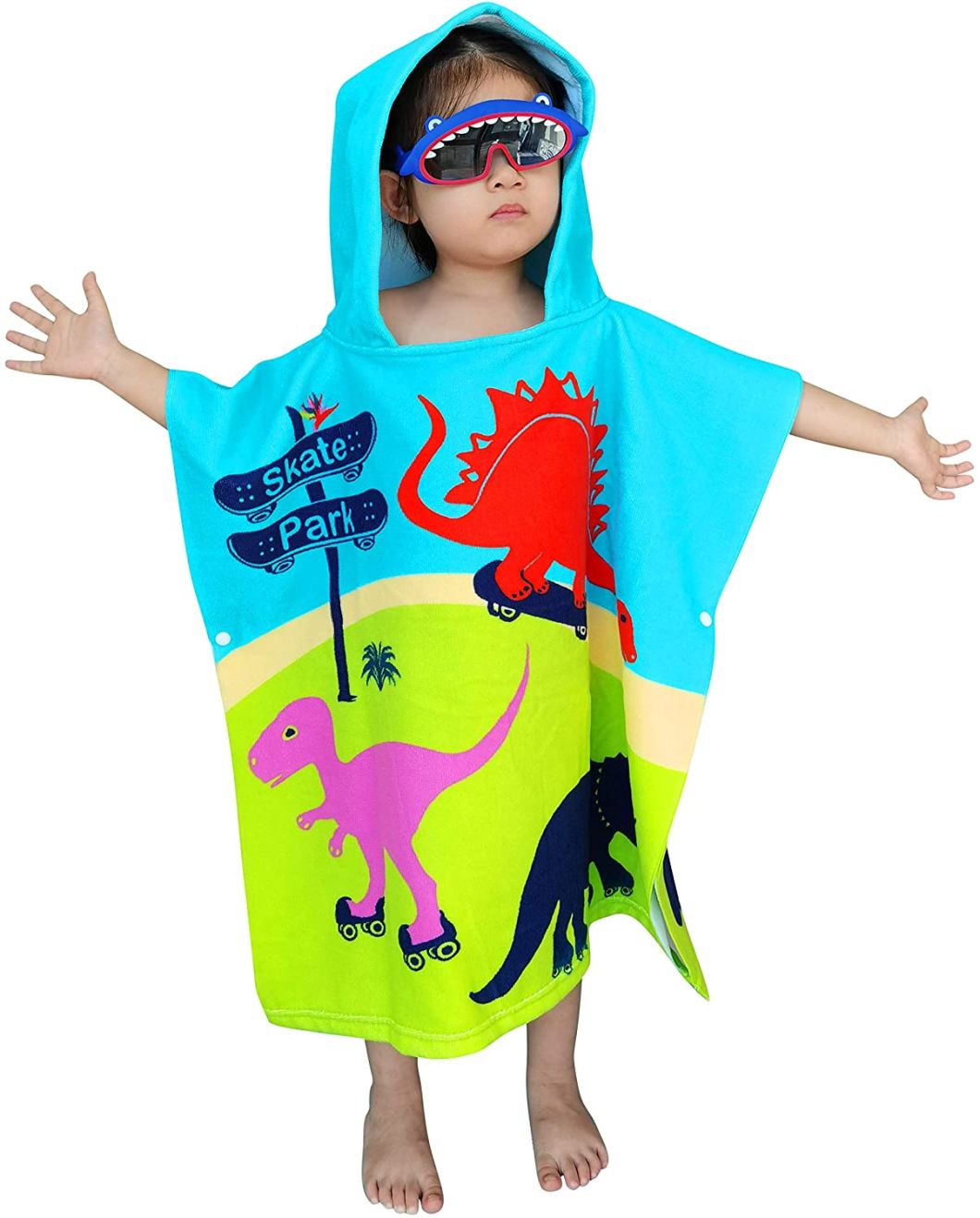 Dinosaurs Kids Bath/ Pool/ Beach Hooded Poncho Towel - Super Soft & Absorbent Poncho Towel, Measures 24 Inch X 24 Inch