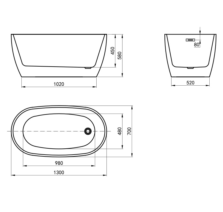 Small Size Oval Shaped Freestanding Bathtub