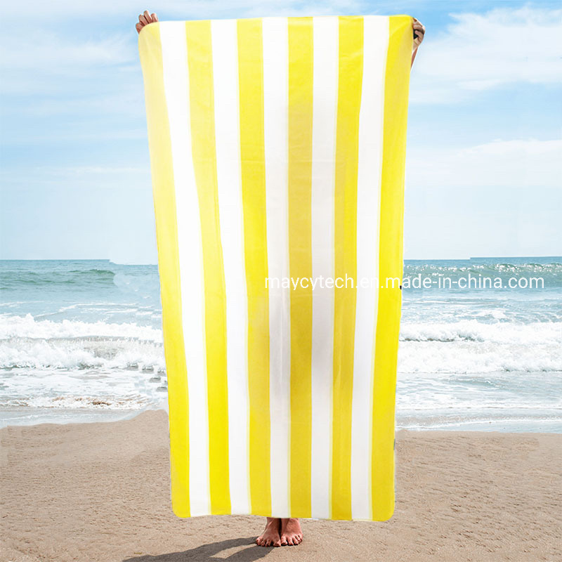 Fast Dry Beach Towel with Polybag Package, Fashion Adult Stripe Beach Towel & Pool Towel with Hanger