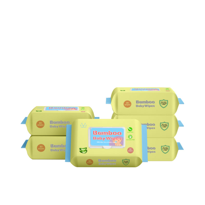 OEM Environmental Friendly Biodegradable Bamboo 80PCS Bamboo Wet Wipes with Aloe and Vitamin E