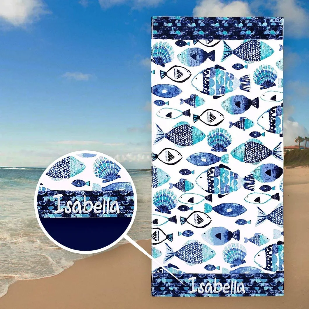 Personalized Beach Towels for Kids, 100% Absorbent Cotton, 30'' X 60'', Custom Beach Towel with Embroidered Name (Flamingo)