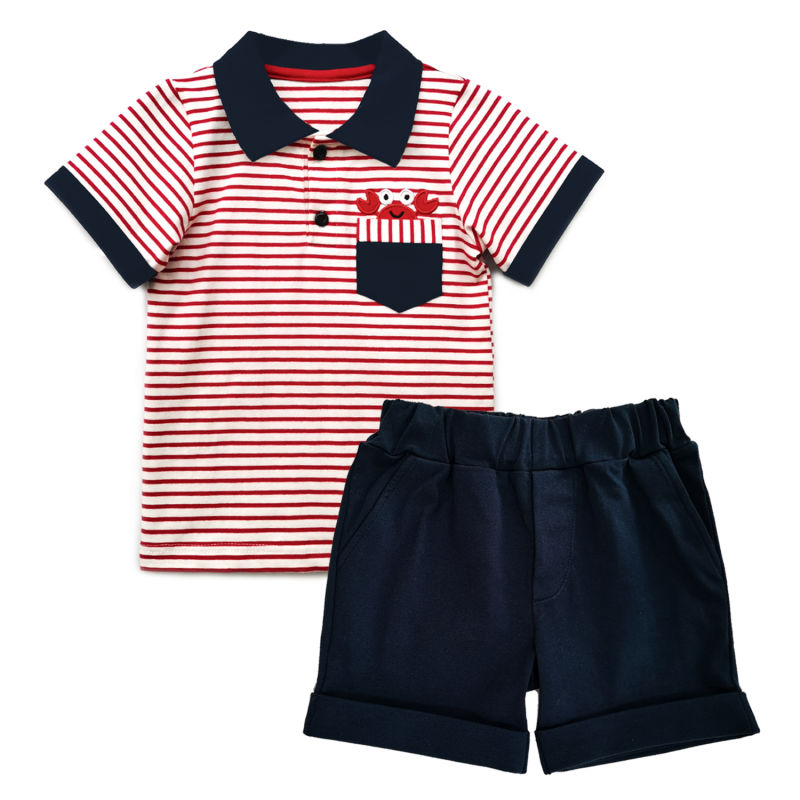 Baby Clothes Baby Boy Clothes Outft Sets Baby Boy Summer Apparel Striped Polo T Shirt Crab Pattern