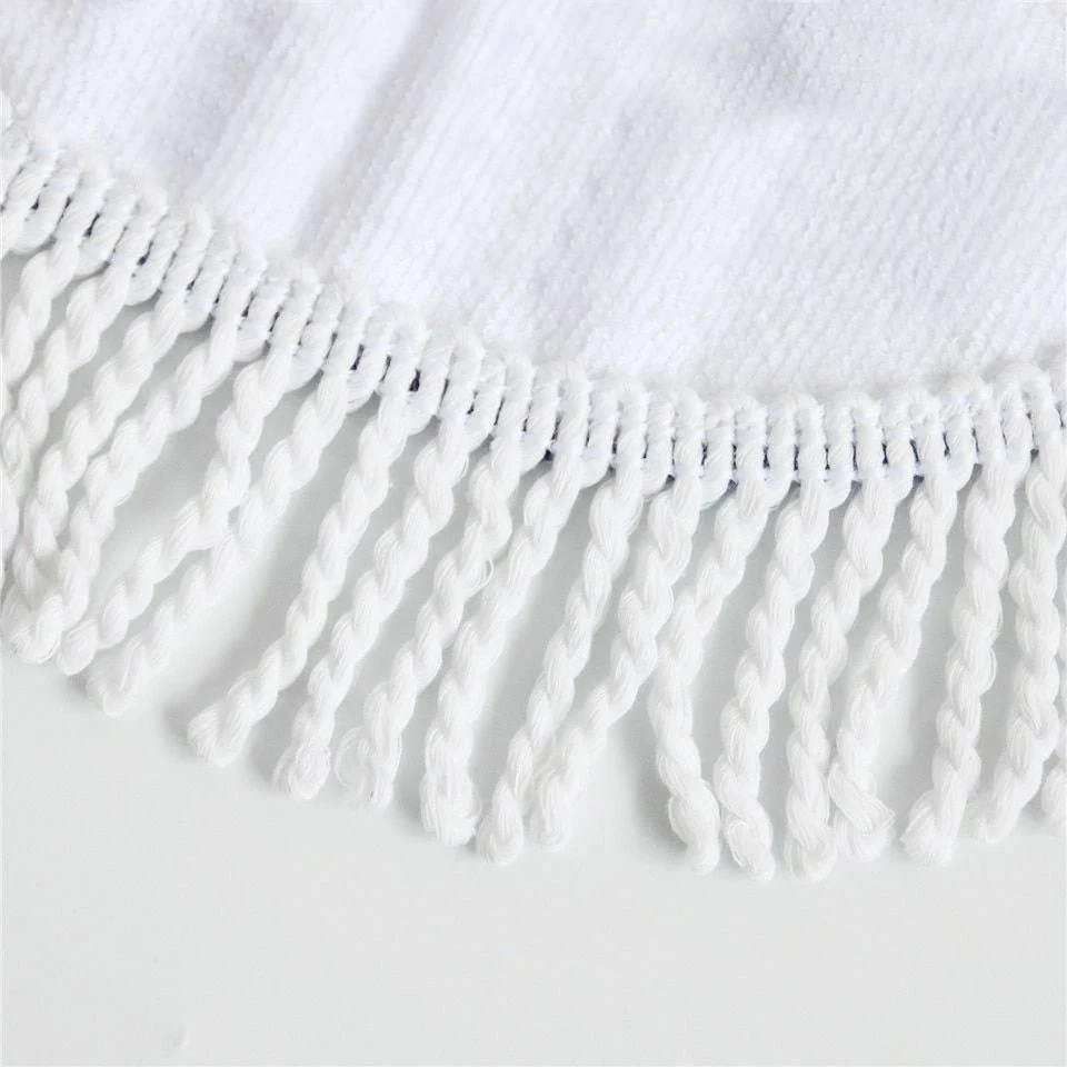 Plush Fleece 3D Print Summer Microfiber Pareo Mat Round Beach Towel with Tassel