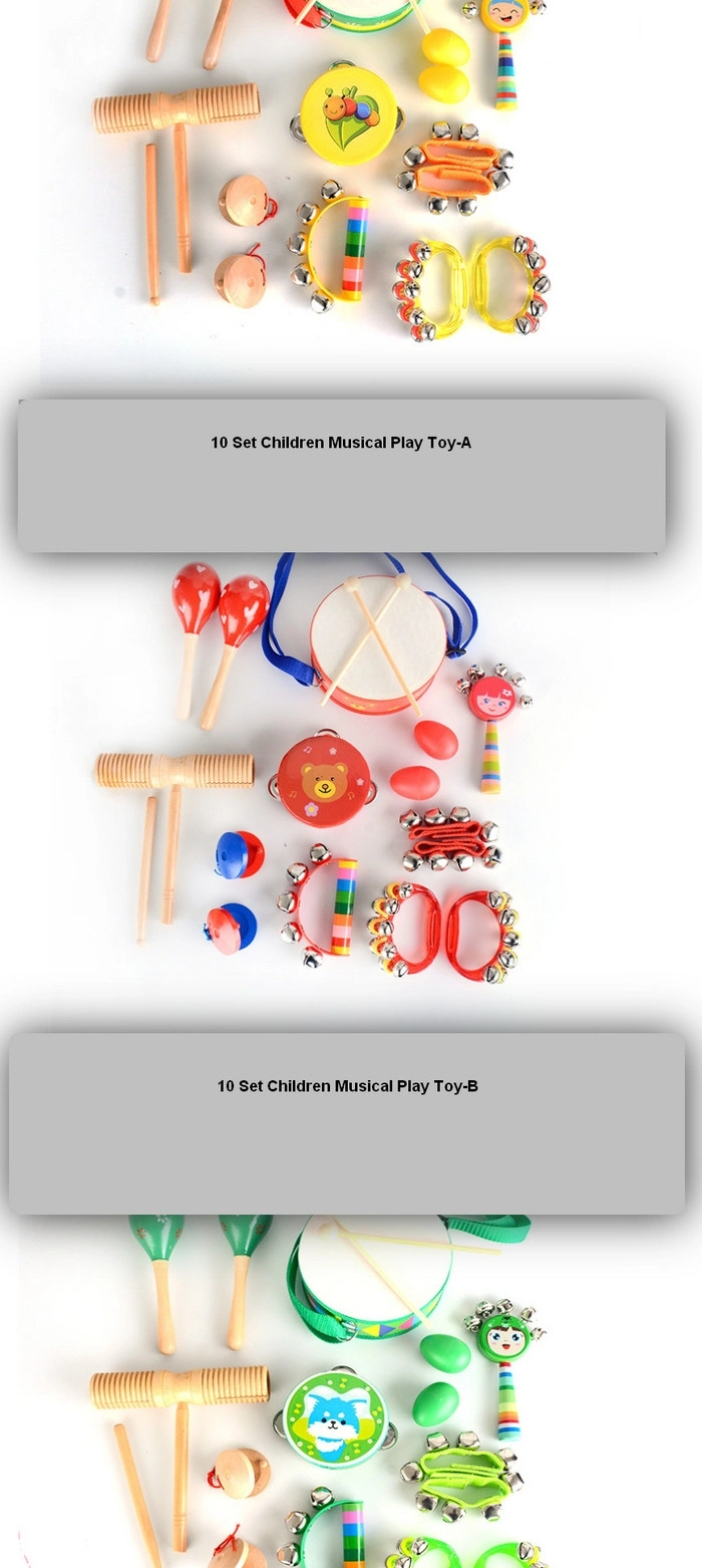 Wooden Baby Drum Bell Maracas Tambourine Play Set Musical Instruments Toys