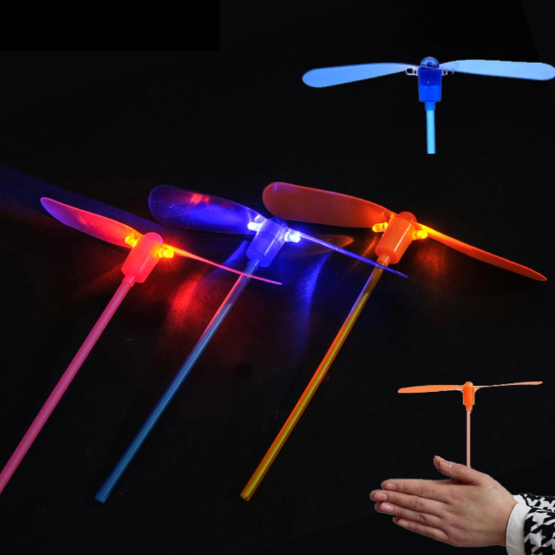 Wooden Bamboo Flying Dragonfly Toy for Kids 2 Years up Educational Learning Plastic Copter Rotating Flier Toy with Light for Children Baby Boys Girls Multicolor
