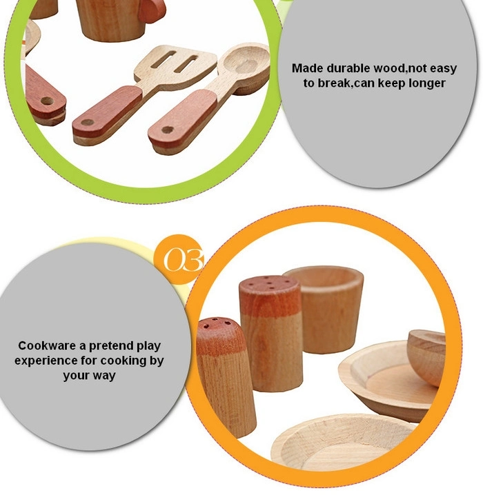 Wooden Kitchen Cookware Pan Scoop Cooking Set Pretend Play Toy