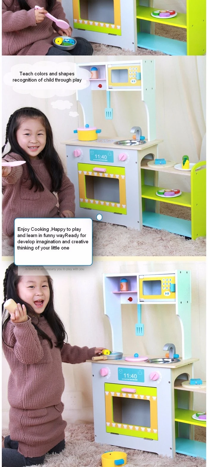 Wooden Kids Kitchen Cooking Pretend Play Set Children Educational Toys