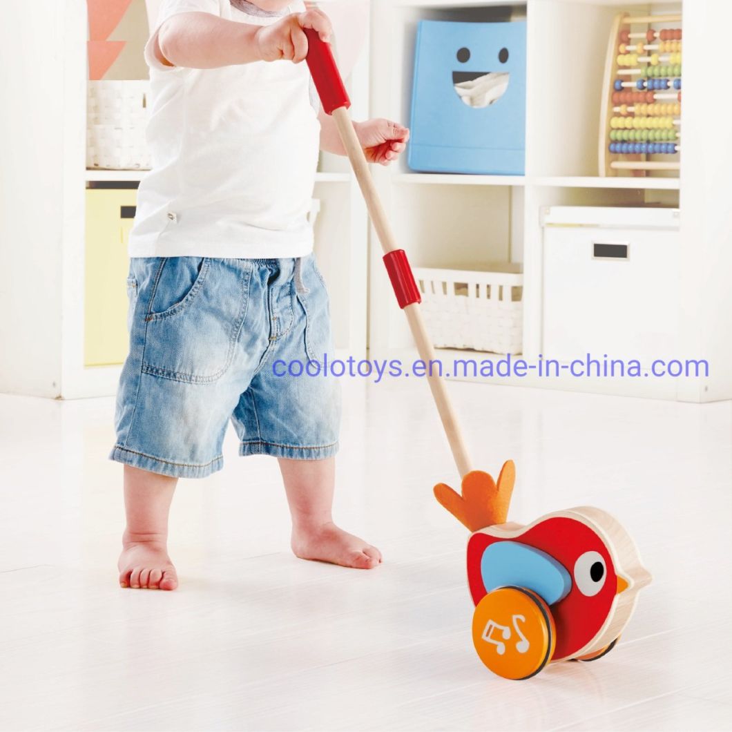 Happy Bird Musical Push Along Wooden Toys for Kids Play
