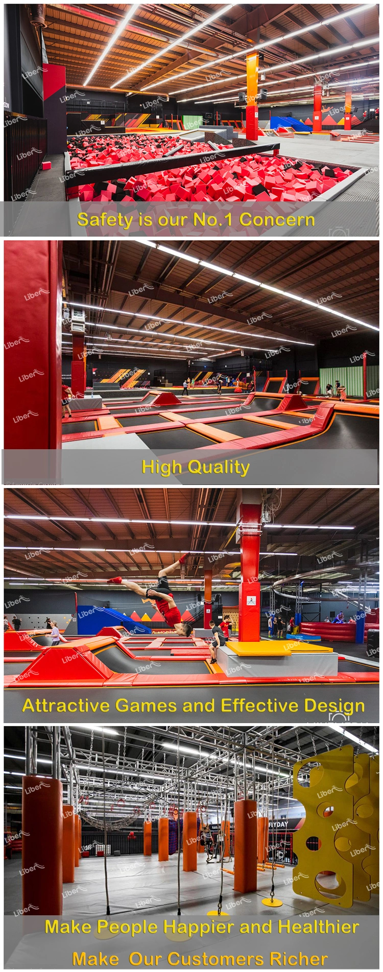 Rebounder Jumping Bed Indoor Trampoline Park with Ninja Warrior and Spider Tower