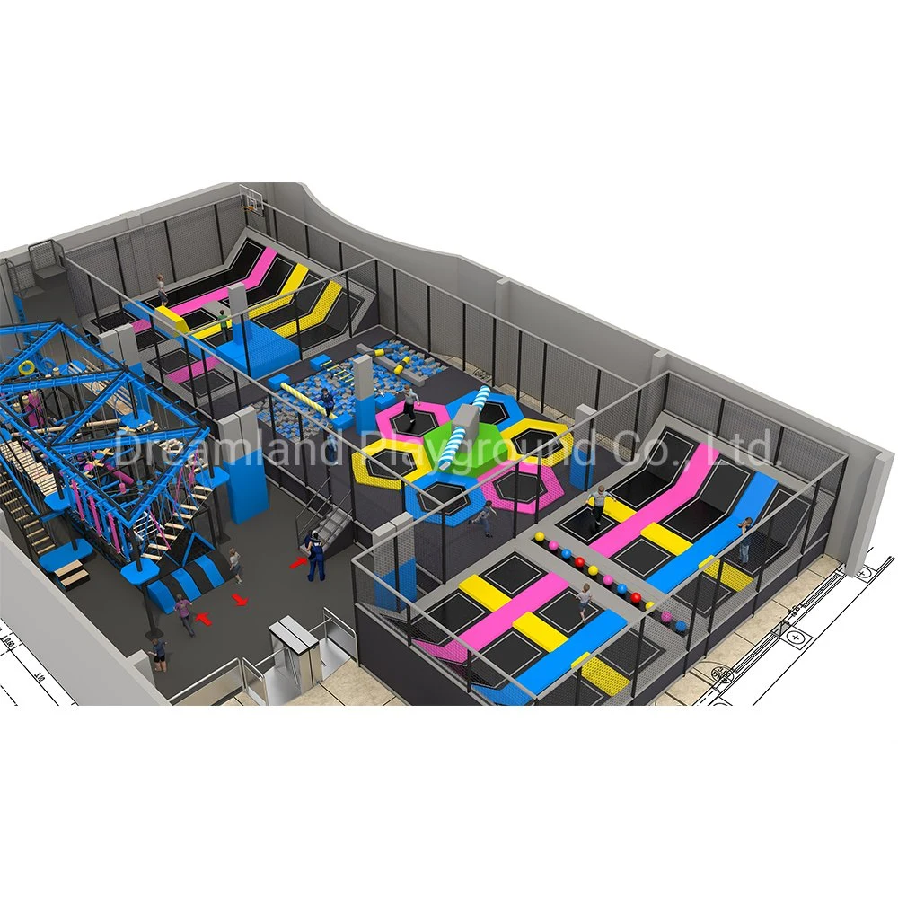 Safe High Quality Professional Big Indoor Adults Adventure Rectangular Trampoline Park Equipment with Climbing Wall