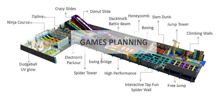 Large Professional Fitness Trampoline Park with Olympic Trampoline Mat