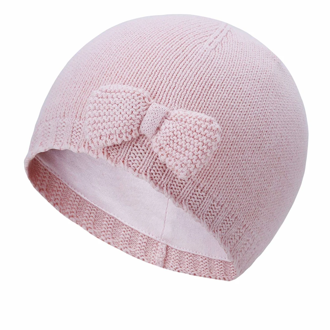 100% Cotton Toddler Beanie Knitted Bowknot Winter Baby Hat Toddler