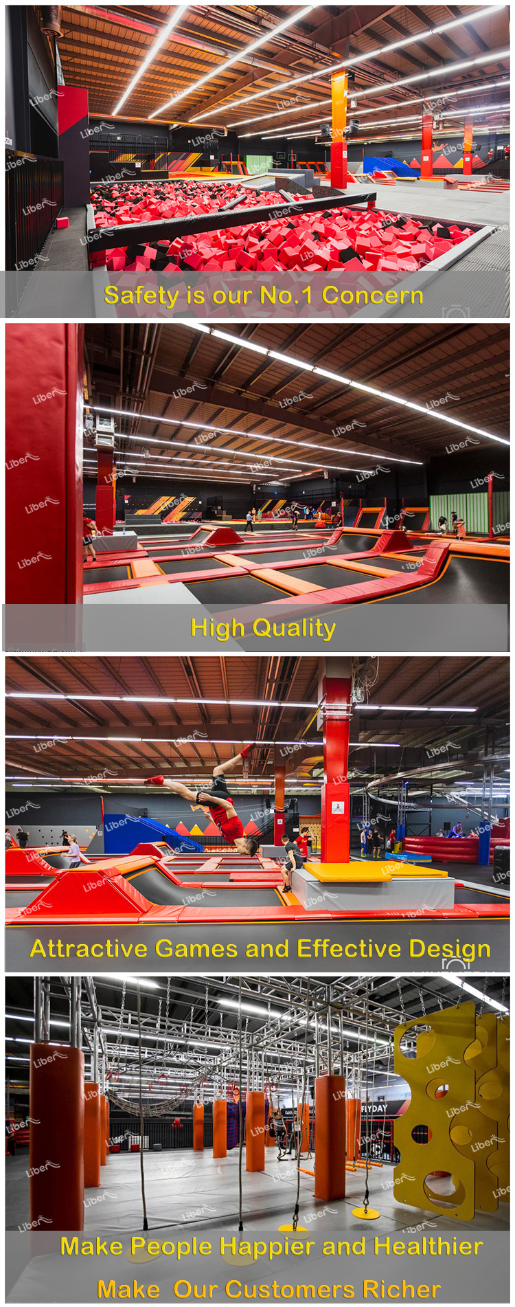 Commercial Trampoline Park with Ninja Course and Sky Coaster