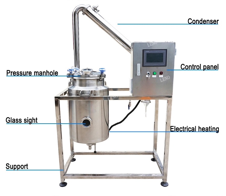 Sanitary Stainless Steel Concentrator Extractor Tank Extraction Machine for Pharmacy Essential Perfume Oil Herb Tea Ethanol