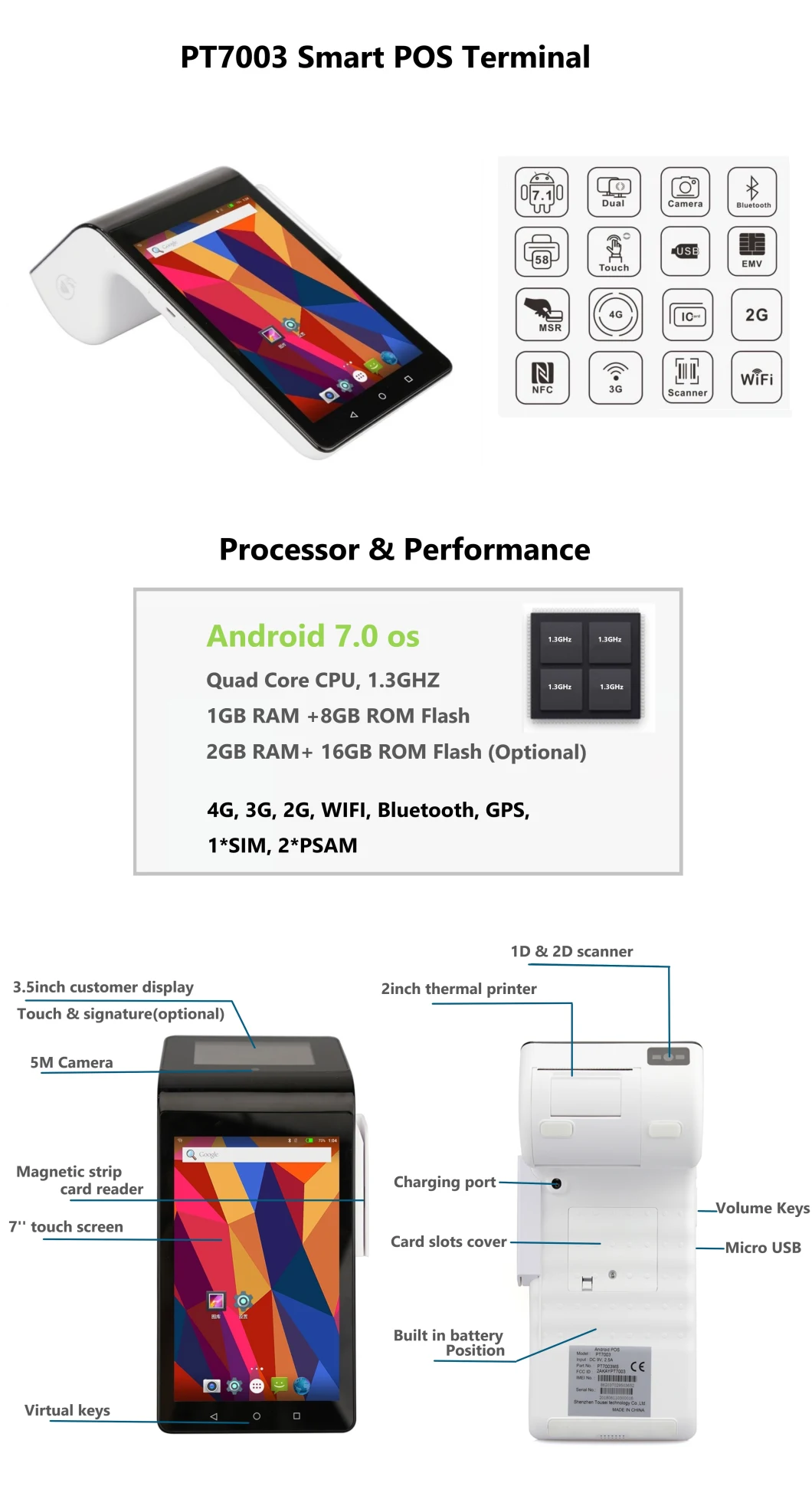 Handheld Barcode Scanner Handheld POS Terminal Handheld Printer with Android System