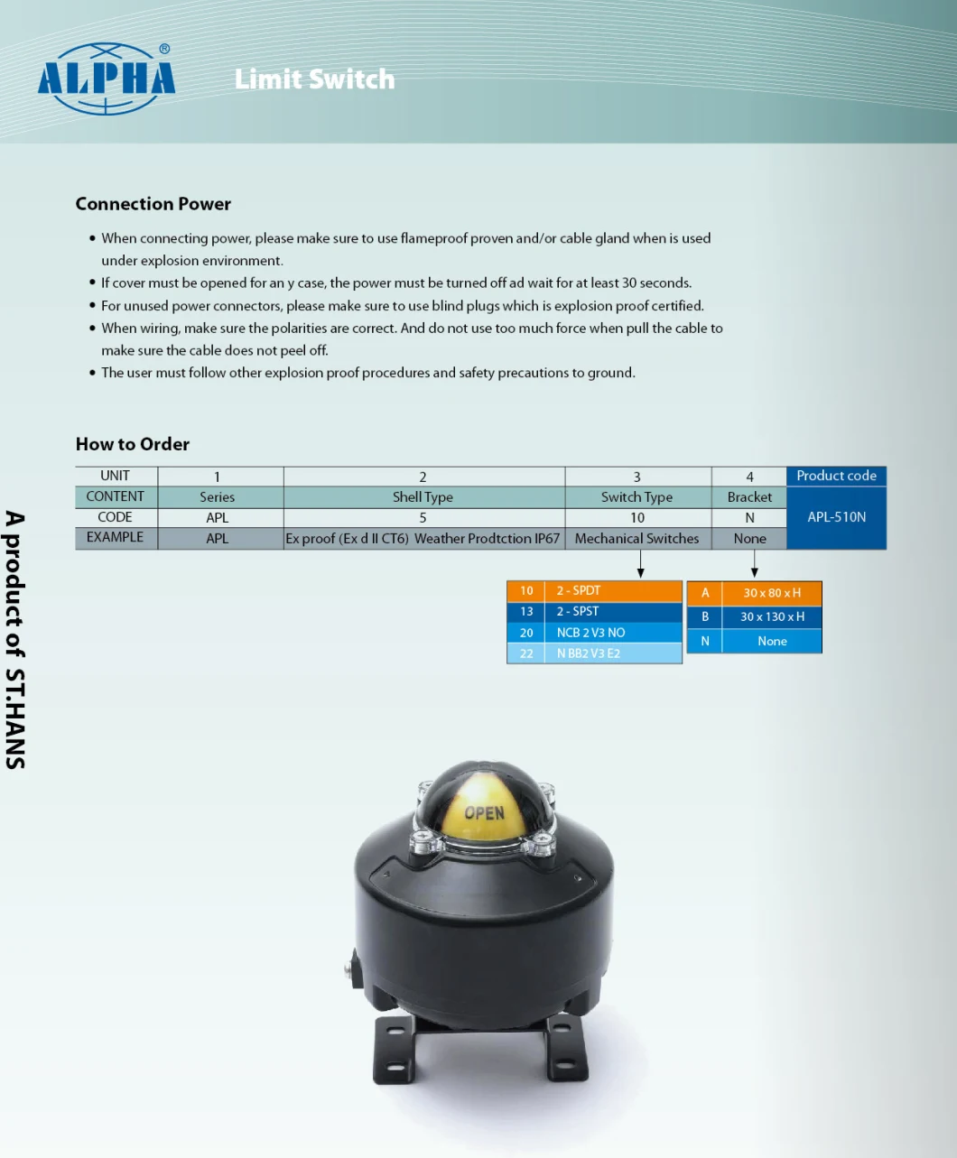 Alpha Limit Switch Box for Flow Control Used in Ball Valve and Butterfly Valve