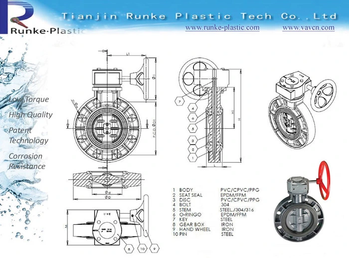 High Quality Plastic Butterfly Valve JIS Standard 10K UPVC Wafer Worm Gear Flange Butterfly Valve PVC Butterfly Valve Level for Water Supply