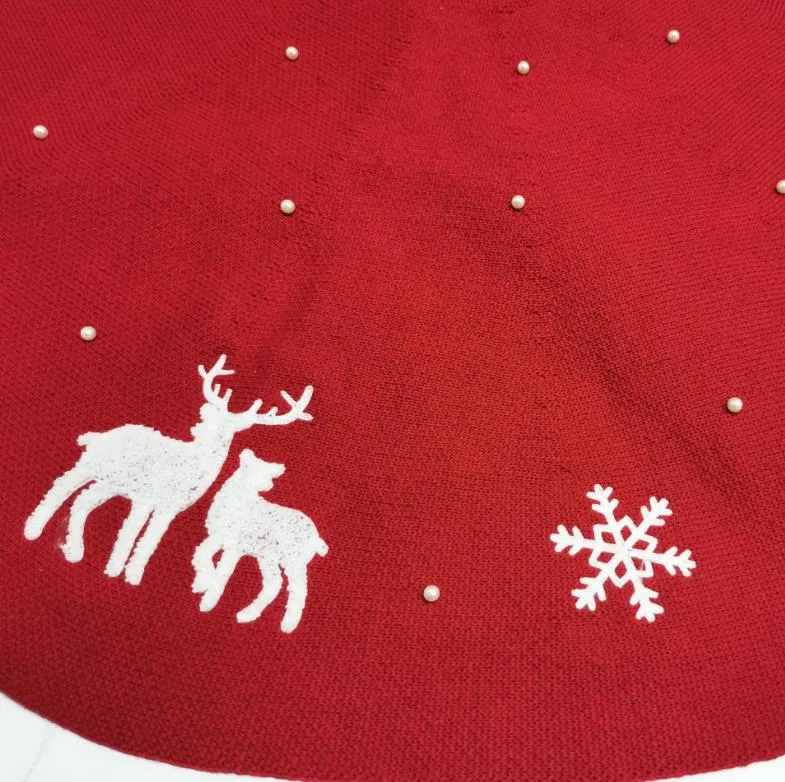 Red Christmas Tree Skirt Snowflakes Tree Skirt Double Layers Xmas Tree Mat Holiday Party Decorations