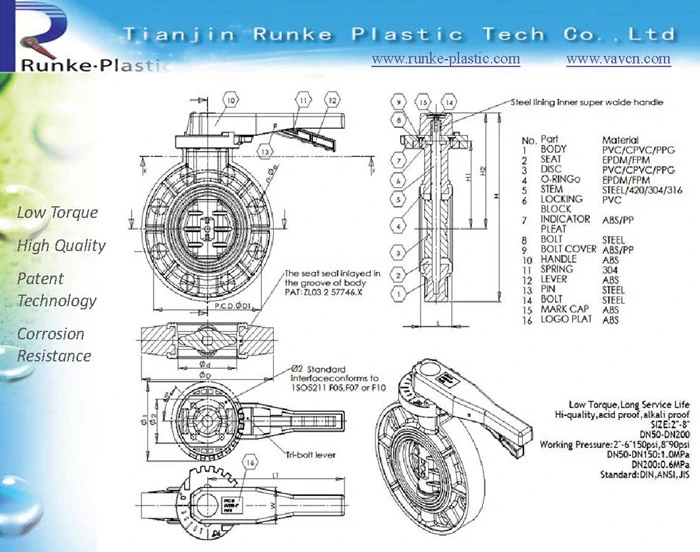 High Quality Plastic Butterfly Valve JIS Standard 10K UPVC Wafer Worm Gear Flange Butterfly Valve PVC Butterfly Valve Level for Water Supply