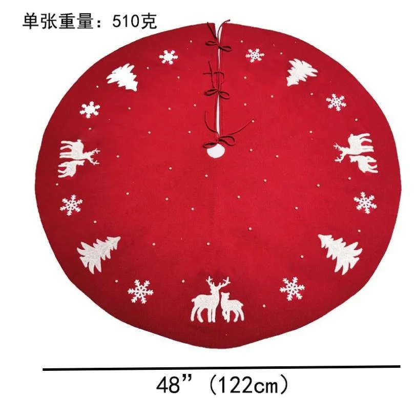 Red Christmas Tree Skirt Snowflakes Tree Skirt Double Layers Xmas Tree Mat Holiday Party Decorations