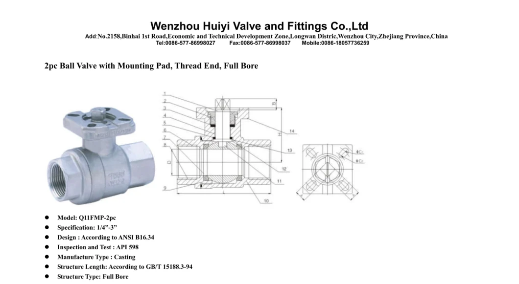 Round Straight Full Flow Thread Two PCS Ball Valve