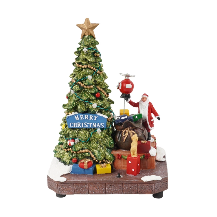 Wholesale Xmas Tree and Santa Scene Mult Functional Animated LED Musical Resin Christmas Village