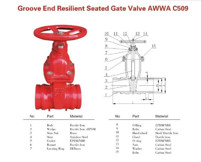 Cast Iron Ggg50 Pn16 Nrs Groove Gate Valve Ductile Iron Fire Valve Socket Gate Valve