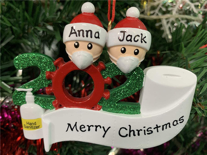 2020 Wholesale Personalised Xmas Pendant Family Quarantine Facemask Christmas Tree Hanging Decor Ornaments Decoration Supplies