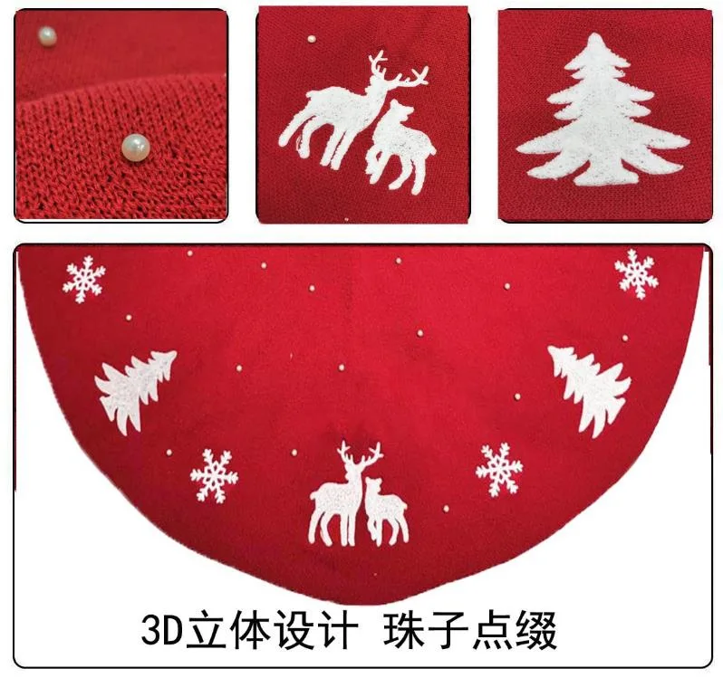 Red Christmas Tree Skirt Snowflakes Tree Skirt Double Layers Xmas Tree Mat Holiday Party Decorations