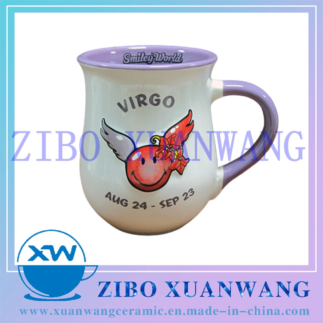 Wholesale 12oz Ceramic Barrel Mug with Inner Glaze Handle Glaze Embossed Mug Gift Coffee Mug /Cup with Customized Design Printing Food Grade Ceramic Mug
