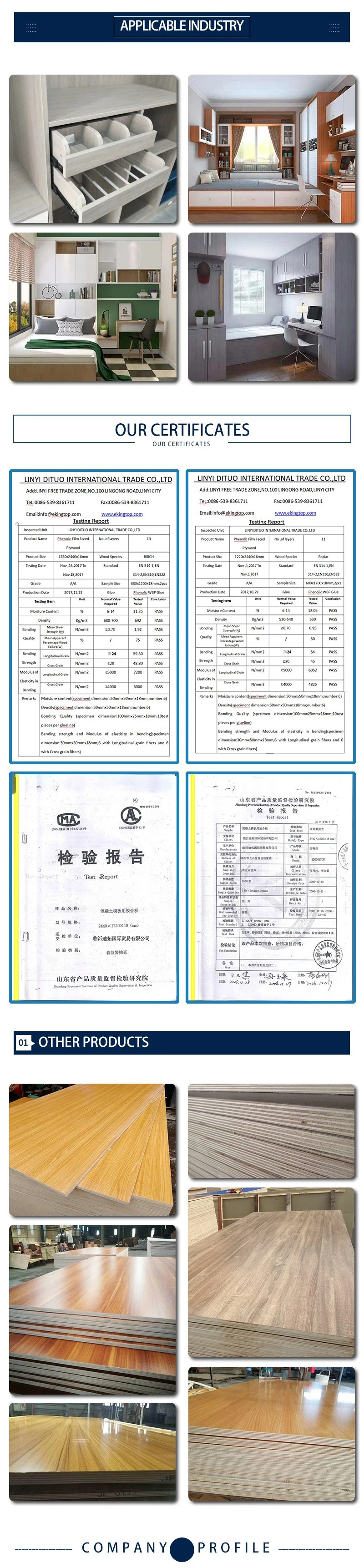 Chinese Suppliers 18mm Laminated Melamine/PVC/HPL Plywood, Melamine Board