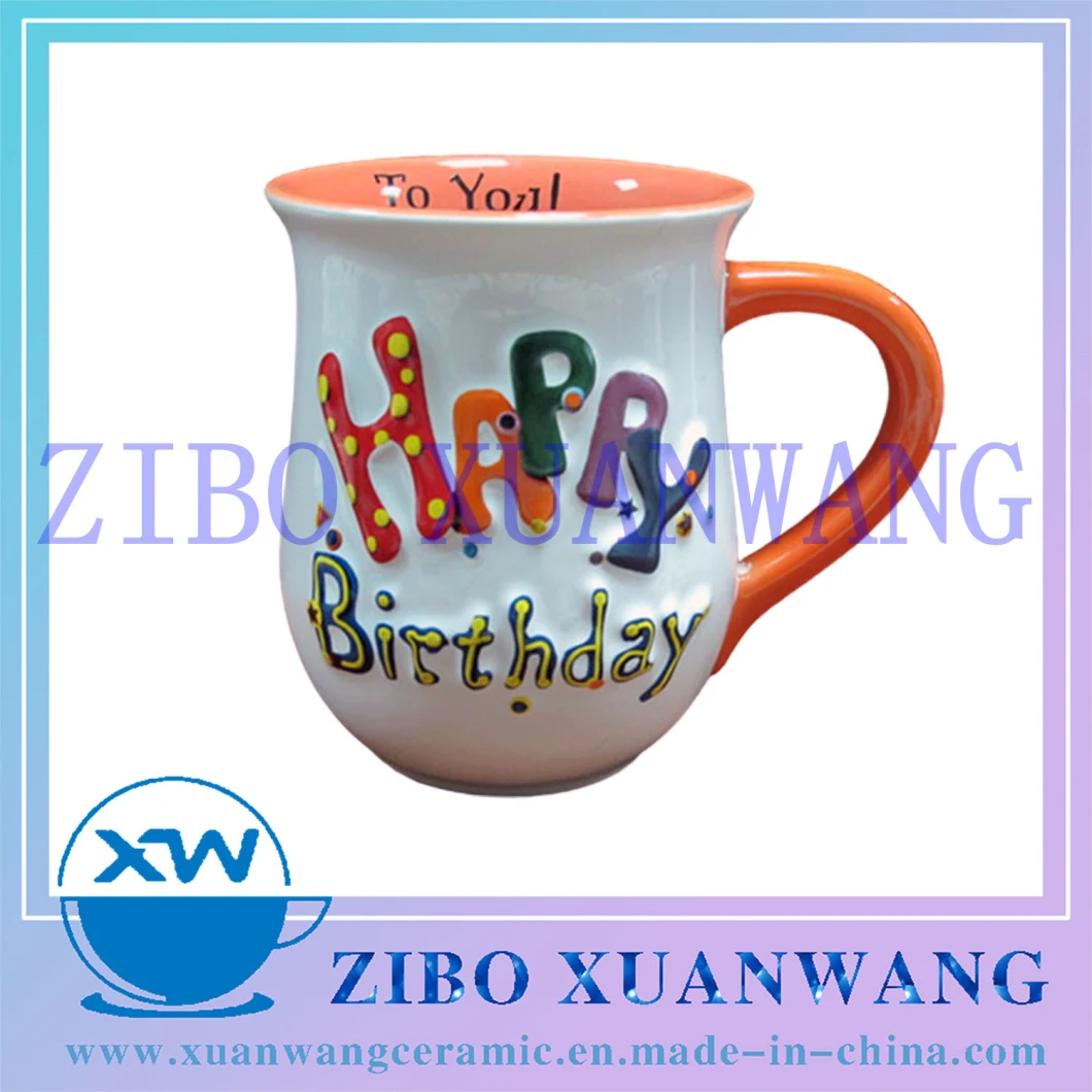 Hot Sale 12oz Ceramic Barrel Mug with Inner Glaze Handle Glaze Embossed Mug Gift Coffee Mug /Cup with Customized Design Printing Food Grade Ceramic Cup