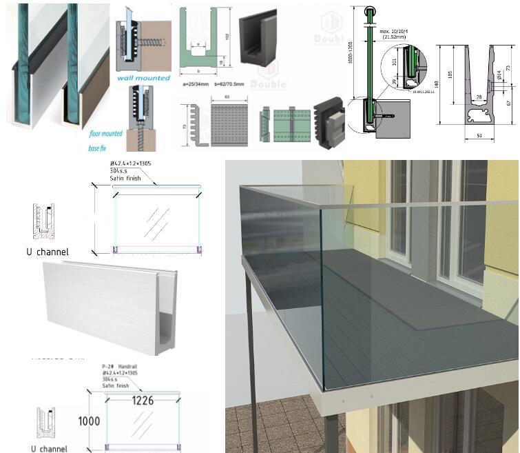 Balcony Railings Balustrade Aluminum Fence Channel Glass Railing