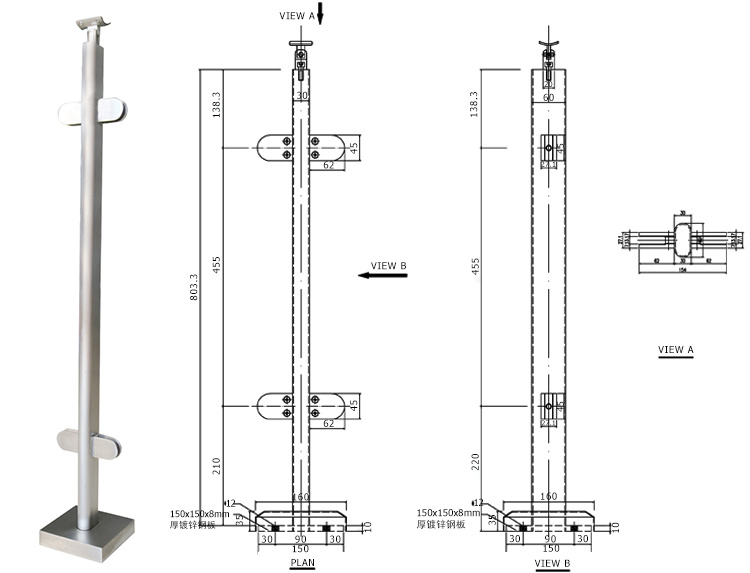 Balcony Stainless Railings Steel Frosted Glass Railings for Privacy