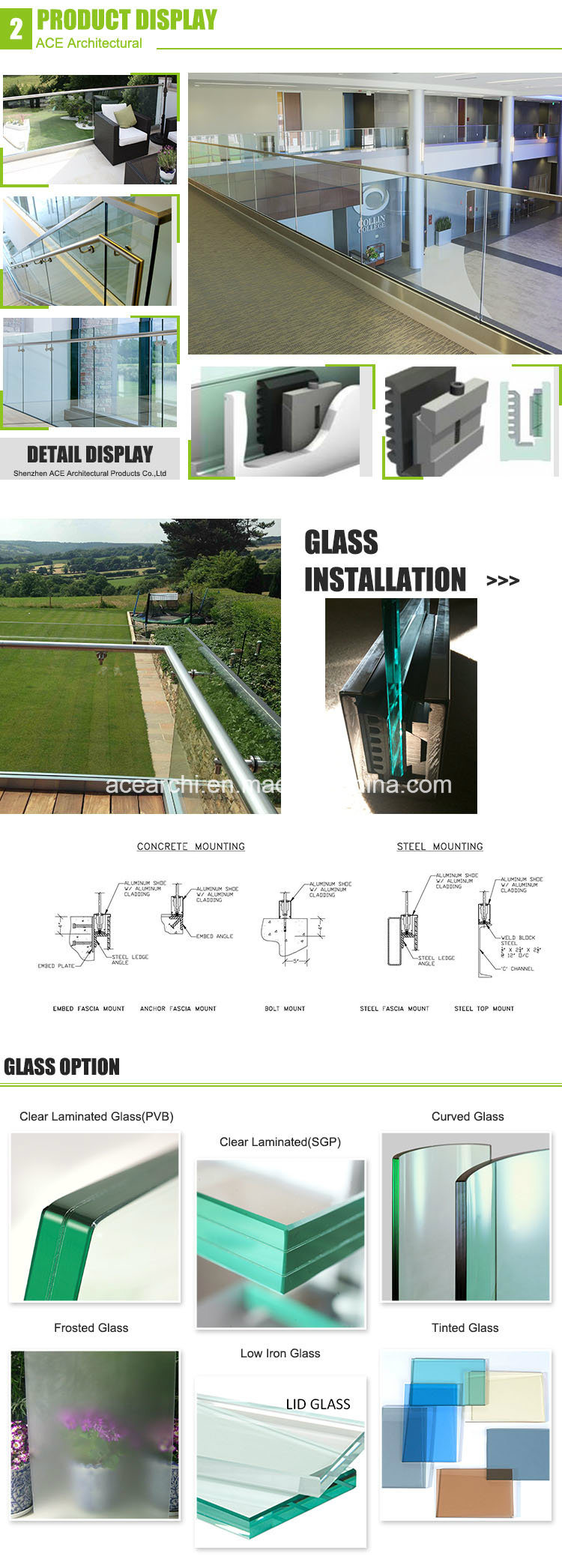 U Channel Glass Balustrade Balcony Aluminum Panel Glass Railing