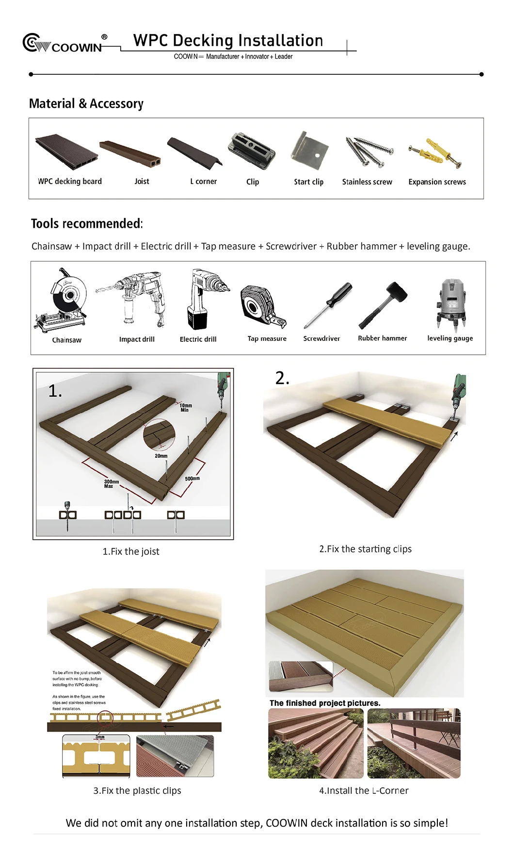 Easy Install Outdoor Floor DIY WPC Decking Tile