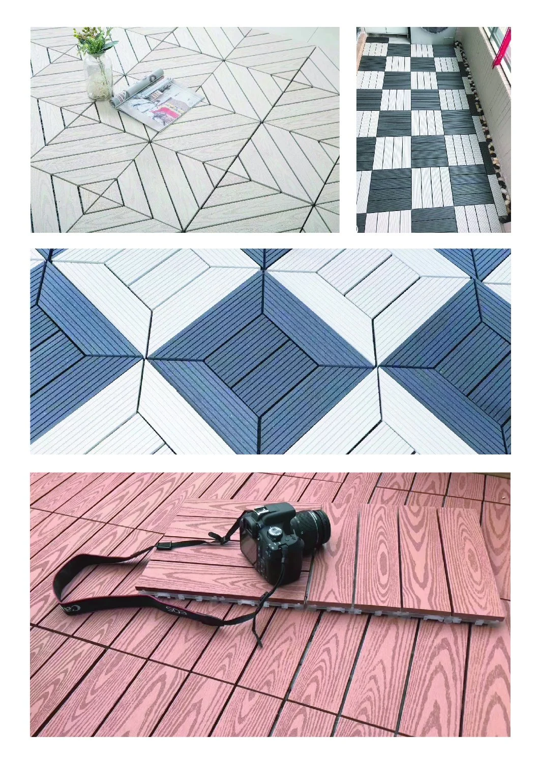 Factory Supply Eco Friendly WPC Engineered Flooring Interlock Decking Tile Outdoor DIY Embossed Composite Composite Tile