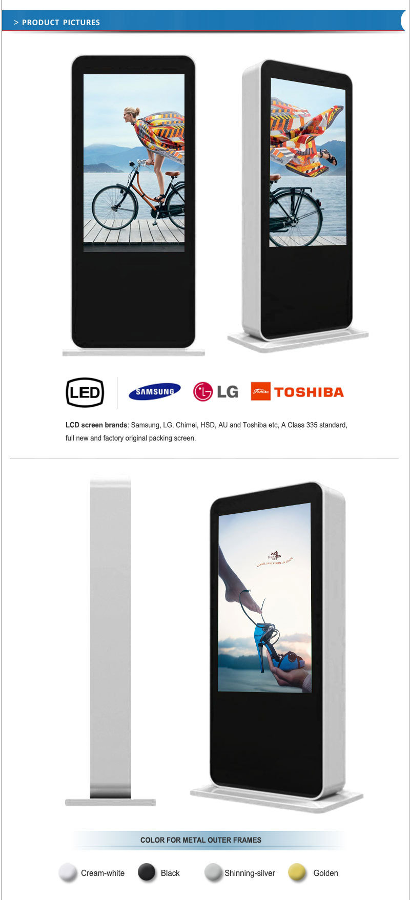 55 Inch Floor Standing LCD Advertising Outdoor Waterproof Kiosk with High Brightness 2000 Nits