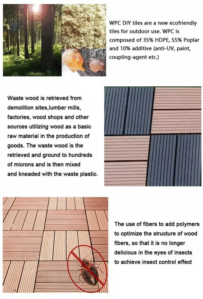 Waterproof Hollow WPC Decking Tiles for Garden Thickness 20mm