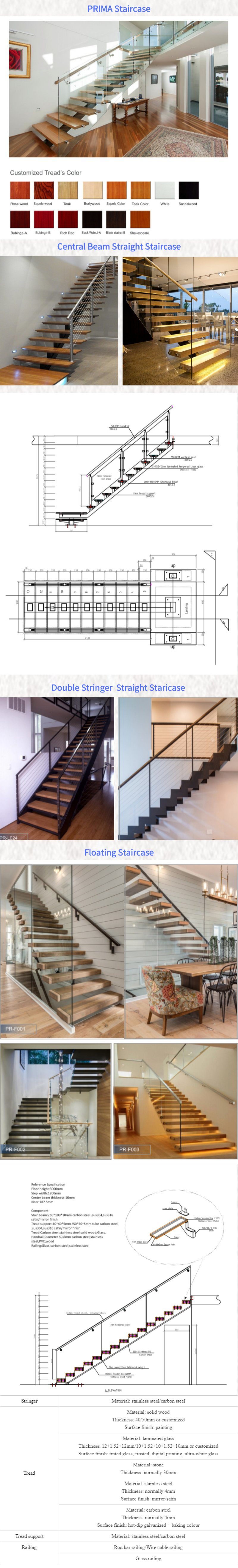 Decorative Wood Stairs Stainless Steel Staircases Handrails Design