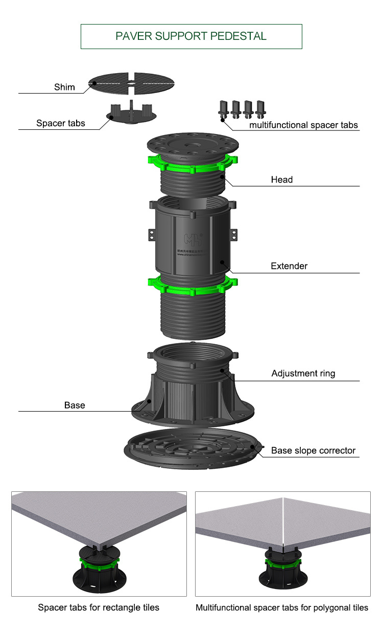 Timber Flooring Adjustable Plastic Raised Floor Paving Support Pedestals