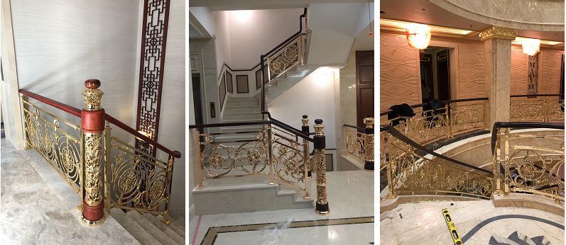 Decorative Staircase Aluminum Railing with Wood Handrail