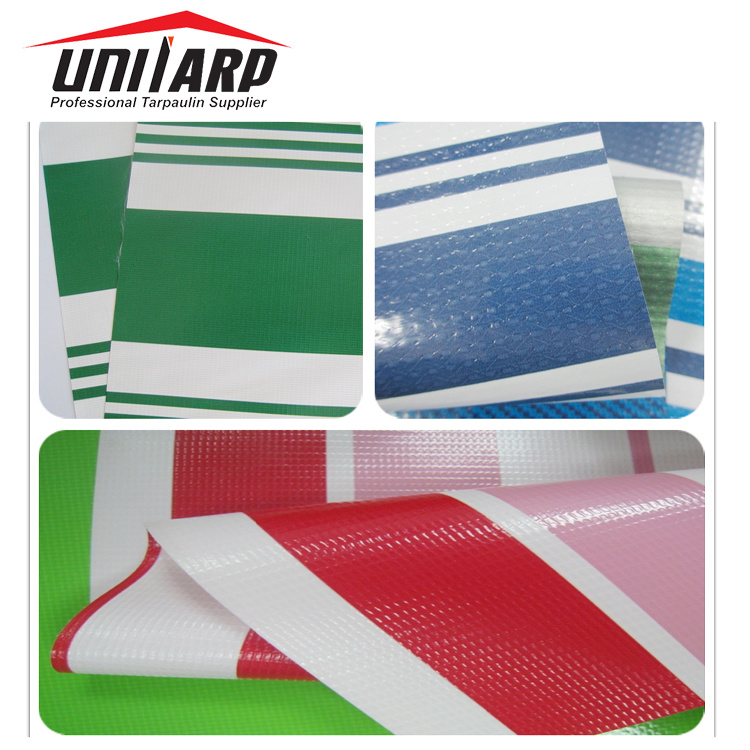 Chinese Factory PVC Printed Tarp Laminated&Coated PVC Stripe Color Tarpaulin for Awning Tent