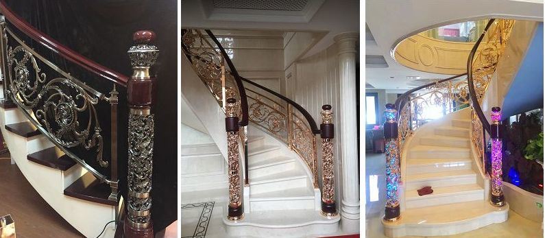 Decorative Staircase Aluminum Railing with Wood Handrail
