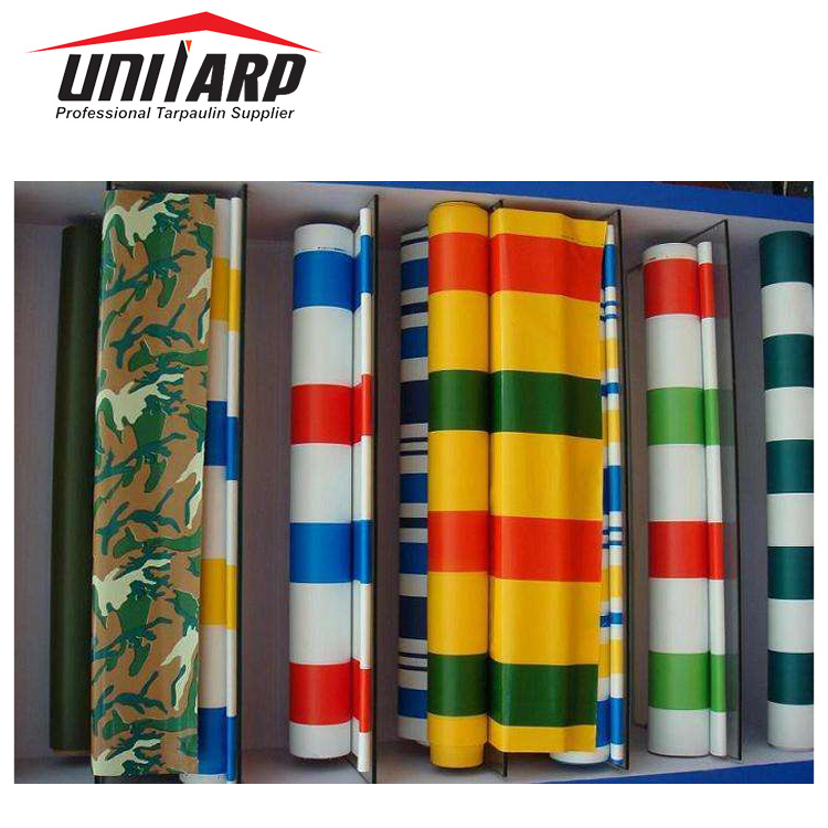 Chinese Factory PVC Printed Tarp Laminated&Coated PVC Stripe Color Tarpaulin for Awning Tent