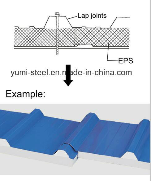 Color Steel EPS Foam Insulation Roof/Wall Metal Sandwich Panels