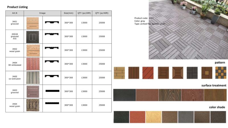 30*30cm Deep Embossed Wood Grain WPC DIY Co-Extrusion Decking Tiles