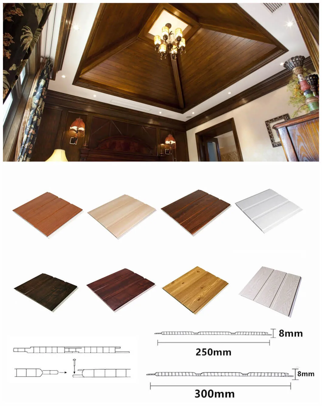 30cm Laminas De PVC Cielo Raso Panels Flat Roof Ceiling Panel Wood Design